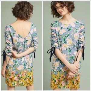 🌷 DONNA MORGAN 🌷 Anthropologie Floral Ruched Sleeve Dress - [Size 0]